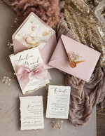 Zaproszenia ślubne Wydzierane Brzegi złocone darte zaproszenia ślubne, eleganckie wydzierane zaproszenia na ślub, złote zaproszenia slubne ze wstążką szyfonową9