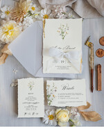 Zaproszenia ślubne Wydzierane Brzegi Zaproszenia Ślubne Z Płatkami Złota, Delikatne Zaproszenia Na Ślub Ze Złotem, Zaproszenie Glamour Z Białą Wstążką, Darte Krawędzie W Zaproszeniach Ślubnych0