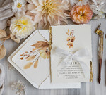 Zaproszenia ślubne Wydzierane Brzegi Zaproszenia Ślubne Z Płatkami Złota, Delikatne Zaproszenia Na Ślub Ze Złotem, Zaproszenie Glamour Z Białą Wstążką, Darte Krawędzie W Zaproszeniach Ślubnych1