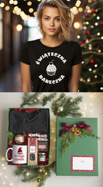 prezenty dla niej Zestawy z Koszulką  Prezent dla Niej Świąteczna Koszulka z napisem, pomysl na prezent dla mamy pod choinkę zestaw z koszulką , prezent na święta dla dziewczyny Koszulka T Shirt Damski w  Zestawie Prezentowy dla żony0