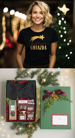 prezenty dla niej Zestawy z Koszulką  Prezent dla Niej Świąteczna Koszulka ze złotym napisem, pomysl na prezent dla mamy pod choinkę zestaw z koszulką , prezent na święta dla dziewczyny Koszulka T Shirt Damski w  Zestawie Prezentowy dla żony0