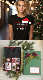 prezenty dla niej Zestawy z Koszulką  Prezent dla Niej Świąteczna Koszulka z napisem, pomysl na prezent dla mamy pod choinkę zestaw z koszulką , prezent na święta dla dziewczyny Koszulka T Shirt Damski w  Zestawie Prezentowy dla żony0