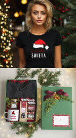 prezenty dla niej Zestawy z Koszulką  Prezent dla Niej Świąteczna Koszulka z napisem, pomysl na prezent dla mamy pod choinkę zestaw z koszulką , prezent na święta dla dziewczyny Koszulka T Shirt Damski w  Zestawie Prezentowy dla żony0