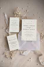 Zaproszenia ślubne z perełkami / tłoczeniem zaproszenia ślubne z perełkami, minimalistyczne zaproszenie na ślub z perełkami i kalką, rwane złocone zaproszenie na ślub cywilny perły9