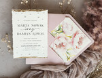 Zaproszenia ślubne z perełkami / tłoczeniem darte złocone zaproszenia ślubne z perełkami, różowe peonie zaproszenie na ślub z perełkam, rwane złocone zaproszenie na ślub cywilny perły i piwonie1