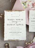 Zaproszenia ślubne z perełkami / tłoczeniem darte złocone zaproszenia ślubne z perełkami, różowe peonie zaproszenie na ślub z perełkam, rwane złocone zaproszenie na ślub cywilny perły i piwonie3