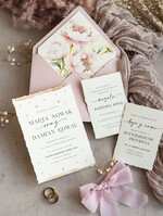 Zaproszenia ślubne z perełkami / tłoczeniem darte złocone zaproszenia ślubne z perełkami, różowe peonie zaproszenie na ślub z perełkam, rwane złocone zaproszenie na ślub cywilny perły i piwonie4
