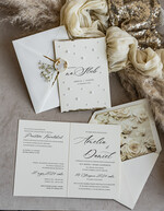 Zaproszenia ślubne z perełkami / tłoczeniem złocone zaproszenia ślubne z perełkami, minimalistyczne zaproszenie na ślub z perełkami, złote zaproszenie na ślub cywilny perły na zaproszeniach ślubnych1