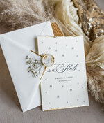 Zaproszenia ślubne z perełkami / tłoczeniem złocone zaproszenia ślubne z perełkami, minimalistyczne zaproszenie na ślub z perełkami, złote zaproszenie na ślub cywilny perły na zaproszeniach ślubnych5