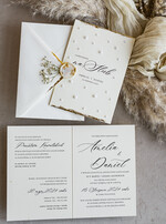 Zaproszenia ślubne z perełkami / tłoczeniem złocone zaproszenia ślubne z perełkami, minimalistyczne zaproszenie na ślub z perełkami, złote zaproszenie na ślub cywilny perły na zaproszeniach ślubnych7