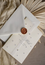 Zaproszenia ślubne z perełkami / tłoczeniem zaproszenia ślubne z perełkami, minimalistyczne zaproszenie na ślub z perełkami i kalką, rwane złocone zaproszenie na ślub cywilny perły15