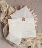 Zaproszenia ślubne z perełkami / tłoczeniem złocone zaproszenia ślubne z perełkami kalkowa koperta , minimalistyczne zaproszenie na ślub z perełkami i kalką, kalkowa obwoluta z perłami złocone zaproszenie na ślub cywilny perły5