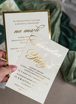 Zaproszenia ślubne z perełkami / tłoczeniem złote zaproszenia ślubne z perełkami, eleganckie zaproszenie na ślub w kalkowym etui,  złocone zaproszenie na ślub cywilny perły13