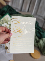 Zaproszenia ślubne z perełkami / tłoczeniem złote zaproszenia ślubne z perełkami, eleganckie zaproszenie na ślub w kalkowym etui,  złocone zaproszenie na ślub cywilny perły14