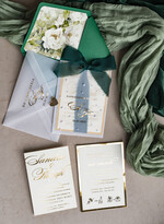 Zaproszenia ślubne z perełkami / tłoczeniem złote zaproszenia ślubne z perełkami, eleganckie zaproszenie na ślub w kalkowym etui,  złocone zaproszenie na ślub cywilny perły24