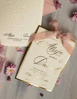 Zaproszenia ślubne z perełkami / tłoczeniem zaproszenia ślubne w kieszonce, eleganckie zaproszenia ślubne z jedwabną wstążką, tłoczone zaproszenia na ślub i wesele, tłoczone złote zaproszenie na ślub7