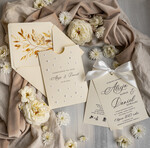 Zaproszenia ślubne z perełkami / tłoczeniem zaproszenia na ślub, nowoczesne zaproszenia ślubne z perełkami, zaproszenie na ślub w kieszonce, eleganckie zaproszenie ślubne ze wstążka 6
