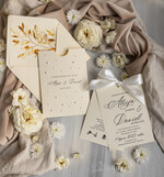 Zaproszenia ślubne z perełkami / tłoczeniem zaproszenia na ślub, nowoczesne zaproszenia ślubne z perełkami, zaproszenie na ślub w kieszonce, eleganckie zaproszenie ślubne ze wstążka 7