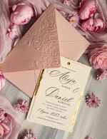 Zaproszenia ślubne z perełkami / tłoczeniem eleganckie ślubne zaproszenia, oryginalne zaproszenia ślubne, tłoczone zaproszenia ślubne z płatkami złota , zaproszenia na ślub z tłoczonymi kwiatami3