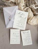 Zaproszenia ślubne z perełkami / tłoczeniem zaproszenia ślubne z perełkami, minimalistyczne zaproszenie na ślub z perełkami i kalką, rwane złocone zaproszenie na ślub cywilny perły11