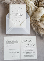 Zaproszenia ślubne z perełkami / tłoczeniem zaproszenia ślubne z perełkami, minimalistyczne zaproszenie na ślub z perełkami, delikatne zaproszenia na ślub cywilny z perełkami, perełki na zaproszeniach 2