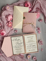 Zaproszenia ślubne z perełkami / tłoczeniem eleganckie ślubne zaproszenia, oryginalne zaproszenia ślubne, złote tłoczone zaproszenia ślubne, zaproszenia na ślub z tłoczonymi kwiatami 3