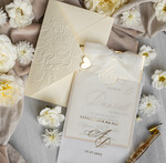 Zaproszenia ślubne z perełkami / tłoczeniem zaproszenia ślubne w kieszonce, eleganckie zaproszenia ślubne z jedwabną wstążką, tłoczone zaproszenia na ślub i wesele, tłoczone złote zaproszenie na ślub4