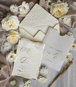 Zaproszenia ślubne z perełkami / tłoczeniem zaproszenia ślubne w kieszonce, eleganckie zaproszenia ślubne z jedwabną wstążką, tłoczone zaproszenia na ślub i wesele, tłoczone złote zaproszenie na ślub10