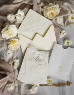 Zaproszenia ślubne z perełkami / tłoczeniem zaproszenia ślubne w kieszonce, eleganckie zaproszenia ślubne z jedwabną wstążką, tłoczone zaproszenia na ślub i wesele, tłoczone złote zaproszenie na ślub5