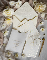 Zaproszenia ślubne z perełkami / tłoczeniem zaproszenia ślubne w kieszonce, eleganckie zaproszenia ślubne z jedwabną wstążką, tłoczone zaproszenia na ślub i wesele, tłoczone złote zaproszenie na ślub8