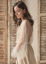 Panna Młoda Bolerka bolerka, narzutki, sweterki bolerko na letni ślub, bolerko z perełkami dla Panny Młodej, bolerko do sukni ślubnej w kolorze ecru, bolerko z szerokimi rękawami22