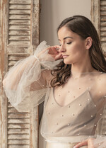 Panna Młoda Bolerka bolerka, narzutki, sweterki bolerko na letni ślub, bolerko z perełkami dla Panny Młodej, bolerko do sukni ślubnej w kolorze ecru, bolerko z szerokimi rękawami17