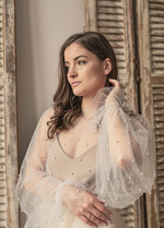 Panna Młoda Bolerka bolerka, narzutki, sweterki bolerko na letni ślub, bolerko z perełkami dla Panny Młodej, bolerko do sukni ślubnej w kolorze ecru, bolerko z szerokimi rękawami6