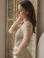 Panna Młoda Bolerka bolerka, narzutki, sweterki perełkowe bolerko na letni ślub, bolerko z perełkami dla Panny Młodej, bolerko do sukni ślubnej w kolorze ecru, narzutka z perełkami do sukni ślubnej3