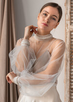 Panna Młoda Bolerka bolerka, narzutki, sweterki delikatne bolerko z tiulu, bolerko na letni ślub, bolerko ślubne z koralikami, delikatna narzutka na suknię ślubną, bolerko do sukni ślubnej, 1
