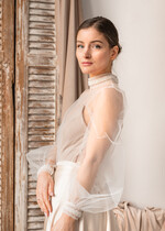 Panna Młoda Bolerka bolerka, narzutki, sweterki delikatne bolerko z tiulu, bolerko na letni ślub, bolerko ślubne z koralikami, delikatna narzutka na suknię ślubną, bolerko do sukni ślubnej, 2