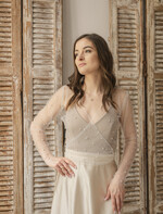 Panna Młoda Bolerka bolerka, narzutki, sweterki perełkowe bolerko na letni ślub, bolerko z perełkami dla Panny Młodej, bolerko do sukni ślubnej w kolorze ecru, narzutka z perełkami do sukni ślubnej5