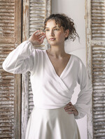 Panna Młoda Bolerka bolerka, narzutki, sweterki Kremowe  Bolerko Ślubne Welurowe - Etola Ślubna z Rękawkami - Narzutka I Rękaw w kolorze Kremowym6