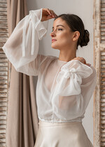 Panna Młoda Bolerka bolerka, narzutki, sweterki szyfonowe bolerko ślubne, narzutka ślubna z szyfonu, bolerko do sukni ślubnej, bolerko ecru z szyfonu3