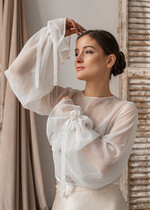 Panna Młoda Bolerka bolerka, narzutki, sweterki szyfonowe bolerko ślubne, narzutka ślubna z szyfonu, bolerko do sukni ślubnej, bolerko ecru z szyfonu6