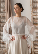 Panna Młoda Bolerka bolerka, narzutki, sweterki szyfonowe bolerko ślubne, narzutka ślubna z szyfonu, bolerko do sukni ślubnej, bolerko ecru z szyfonu0