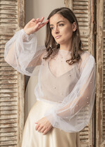 Panna Młoda Bolerka bolerka, narzutki, sweterki bolerko na letni ślub, bolerko z perełkami dla Panny Młodej, bolerko do sukni ślubnej w kolorze białym, bolerko z szerokimi rękawami14