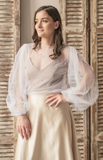 Panna Młoda Bolerka bolerka, narzutki, sweterki bolerko na letni ślub, bolerko z perełkami dla Panny Młodej, bolerko do sukni ślubnej w kolorze białym, bolerko z szerokimi rękawami0