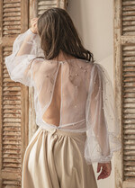 Panna Młoda Bolerka bolerka, narzutki, sweterki bolerko na letni ślub, bolerko z perełkami dla Panny Młodej, bolerko do sukni ślubnej w kolorze białym, bolerko z szerokimi rękawami15