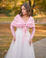 Panna Młoda Bolerka bolerka, narzutki, sweterki Różowe Sweterkowe Miekkie Bolerko Ślubne, Sweterek na jesienny ślub, Narzutka do sukni ślubnej, ciepłe bolerko na ślub jesienią 3