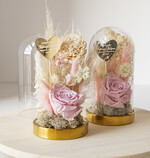 Prezenty, Podziękowania dla Rodziców Kompozycje Kwiatowe / Flowerboxy prezent dla Rodziców na wesele, kwiaty dla Rodziców podziękowanie, suszone kwiaty w szkle, różowa wieczna róża, podziękowanie dla Rodziców kwiaty w szklanej kopułce8