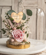 Prezenty dla Mamy flowerboxy, box ze słodyczami  różowa wieczna róża w szklanej kopule, prezent dla mamy flowerbox z suszonych kwiatów, suszone kwiaty w szkle, kompozycja kwiatowa w kopułce ze szkła 4
