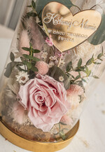Prezenty dla Mamy flowerboxy, box ze słodyczami  różowa wieczna róża w szklanej kopule, prezent dla mamy flowerbox z suszonych kwiatów, suszone kwiaty w szkle, kompozycja kwiatowa w kopułce ze szkła 5