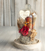 Prezenty dla Mamy kwiaty flowerboxy flowerbox, pomysł na prezent na dzień mamy, prezent dla mamy kwiaty w kopule kompozycja z kwiatów suszonych wieczne roze, kwiaty w szkle, bordowa wieczna róża0