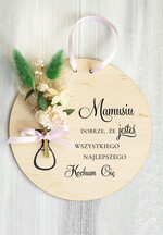 Prezenty dla Mamy kwiaty flowerboxy drewniana tabliczka z życzeniami na dzień Mamy prezent dla Mamy z okazji dnia Matki, kwiaty prezent dla mamy, kompozycja z suszonych kwiatów pomysł na prezent dla mamy0